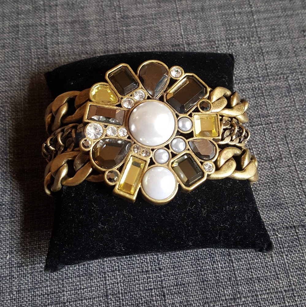 Lia Sophia Rhinestone Pearl Gold 3 Link Chain - Picture 1 of 3
